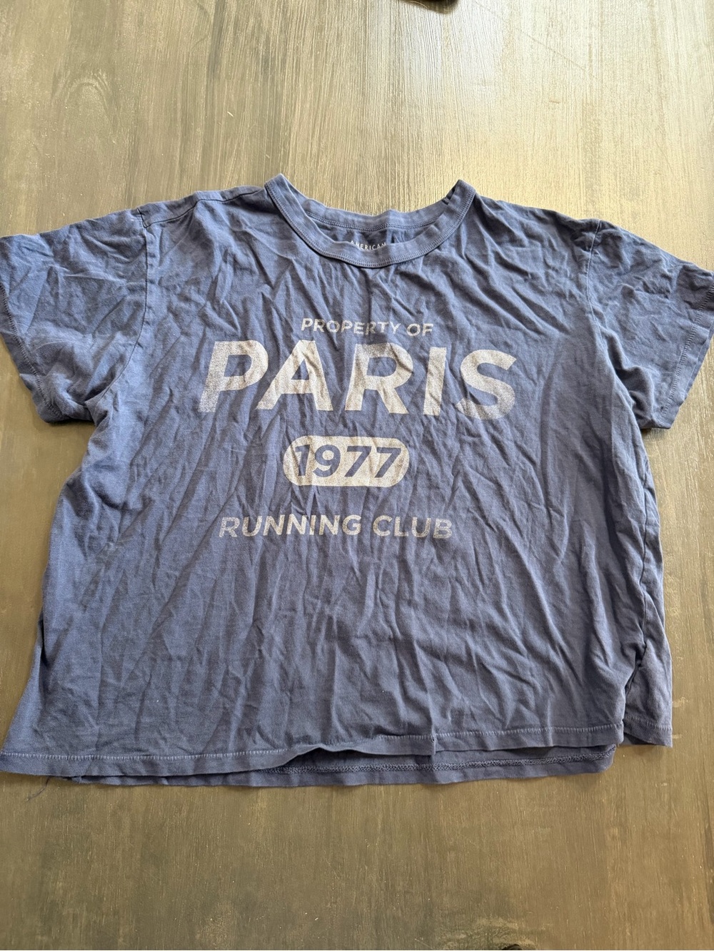 American Eagle Women’s M Blue Paris 1977 Running Club Graphic T-Shirt